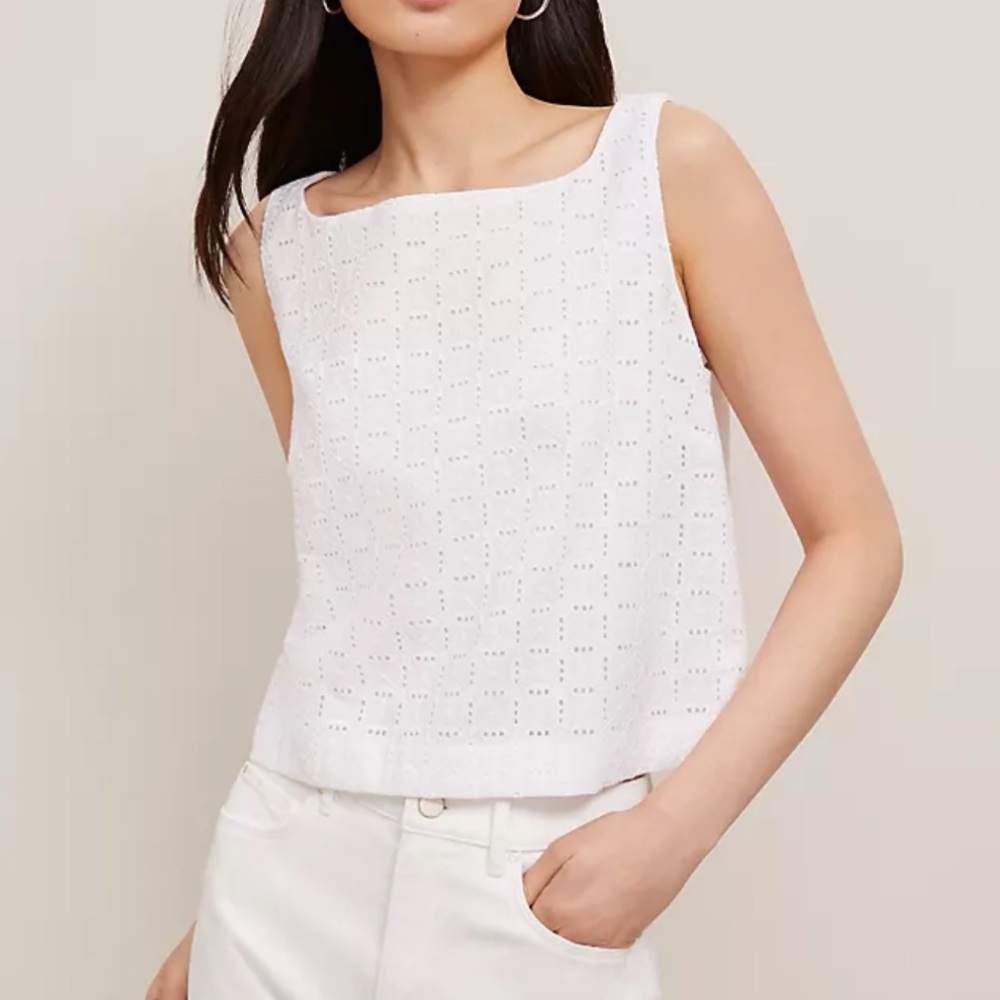 Ann Taylor White Eyelet Sleeveless Top, size XS